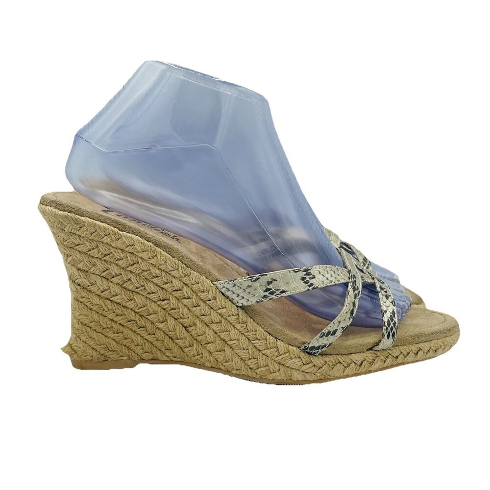 Candies Shoes Womens Size 9.5 M Gold Snake Print Espadrille Wedge Heel Sandals